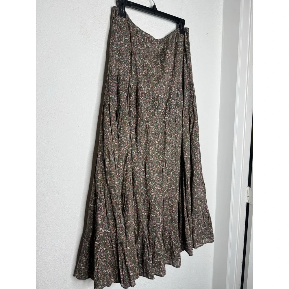 Garnet Hill Floral Cotton Maxi Skirt Size S Boho Peasant Prairie Cottagecore